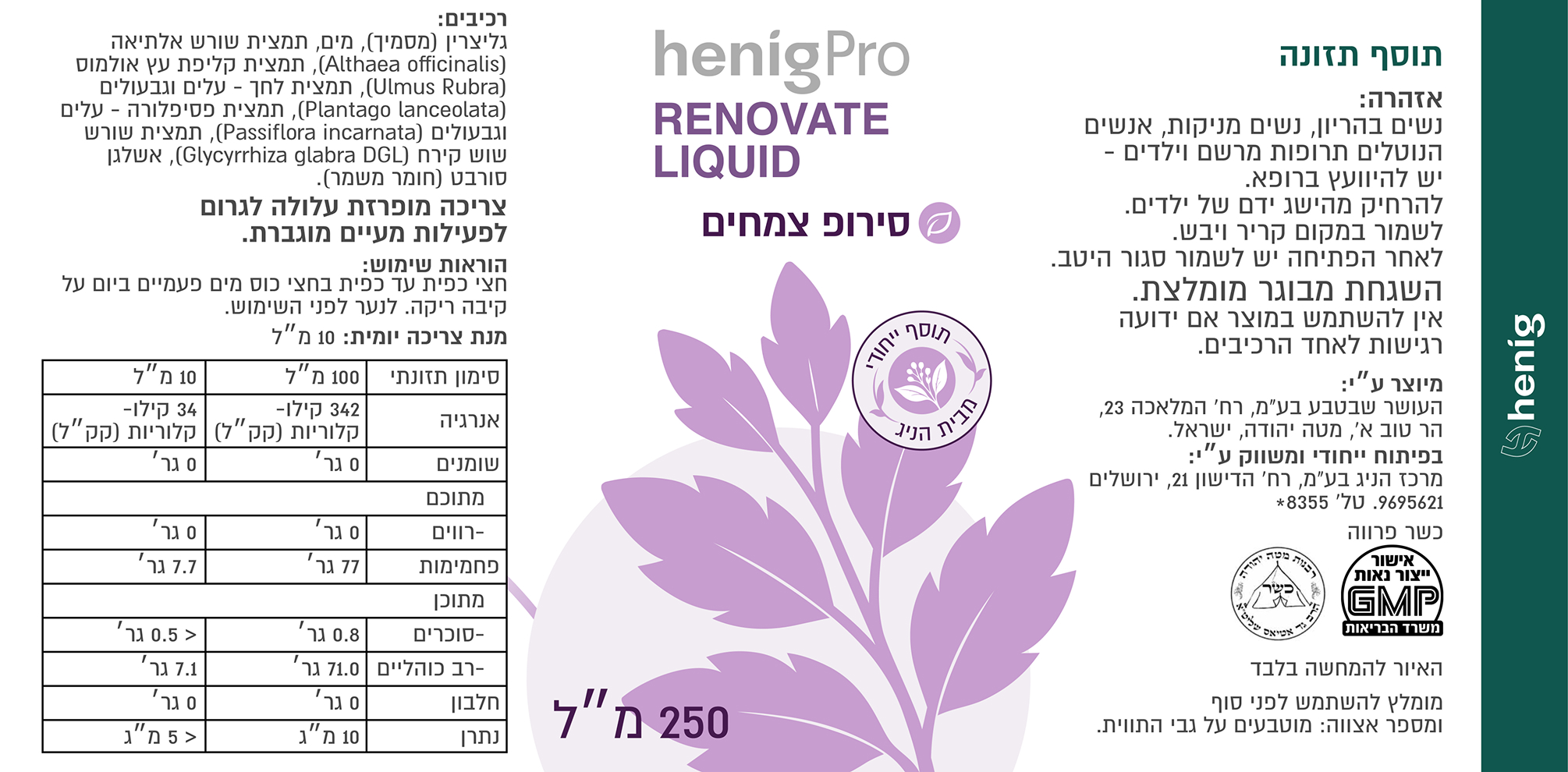 RENOVATE LIQUID — תווית מוצר